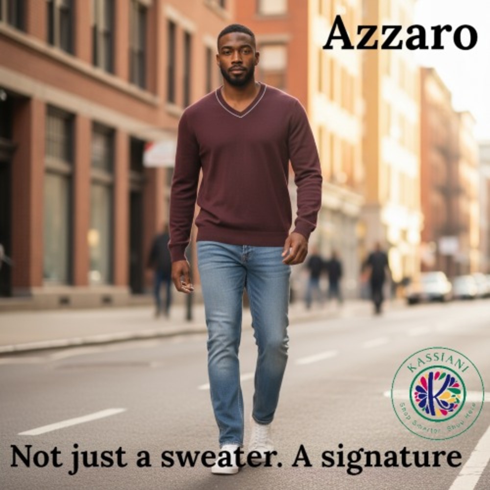 Azzaro Men's V-Neck Pullover Sweater‎ – 100% Cotton – Size M – Classic Fit